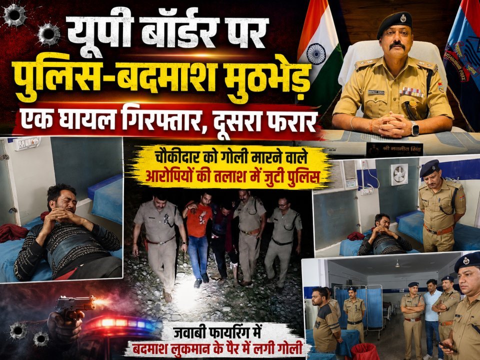 यूपी बॉर्डर पर पुलिस-बदमाश मुठभेड़: एक घायल गिरफ्तार, दूसरा फरार (देखे वीडियो)