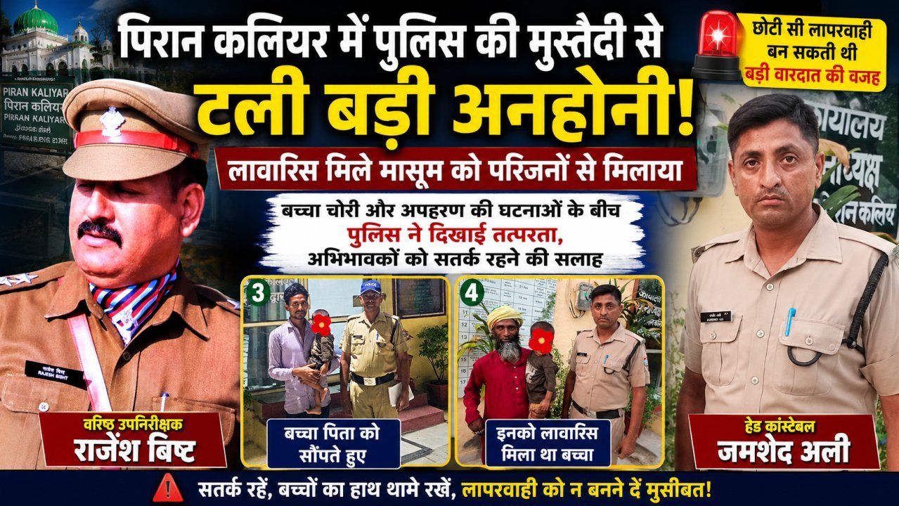 पिरान कलियर में पुलिस की मुस्तैदी से टली बड़ी अनहोनी, लावारिस मिले मासूम को परिजनों से मिलाया
