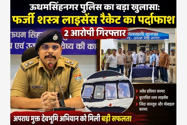 ऊधमसिंहनगर पुलिस का बड़ा खुलासा: फर्जी शस्त्र लाइसेंस रैकेट का पर्दाफाश, दो आरोपी गिरफ्तार