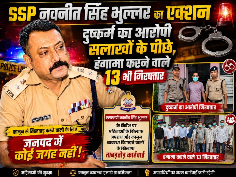 SSP नवनीत सिंह भुल्लर का एक्शन: दुष्कर्म का आरोपी सलाखों के पीछे, हंगामा करने वाले 13 भी गिरफ्तार