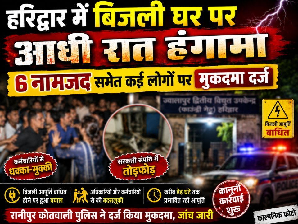 हरिद्वार में बिजली घर पर आधी रात हंगामा, छह नामजद समेत कई लोगों पर मुकदमा दर्ज