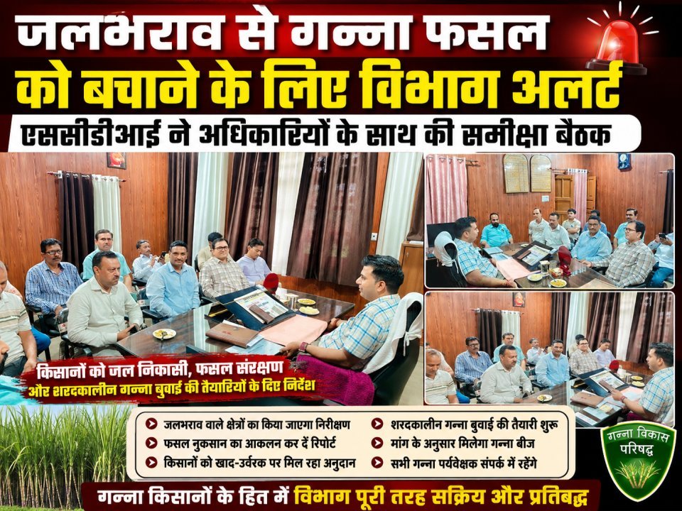 जलभराव से गन्ना फसल को बचाने के लिए विभाग अलर्ट, एससीडीआई ने अधिकारियों के साथ की समीक्षा बैठक