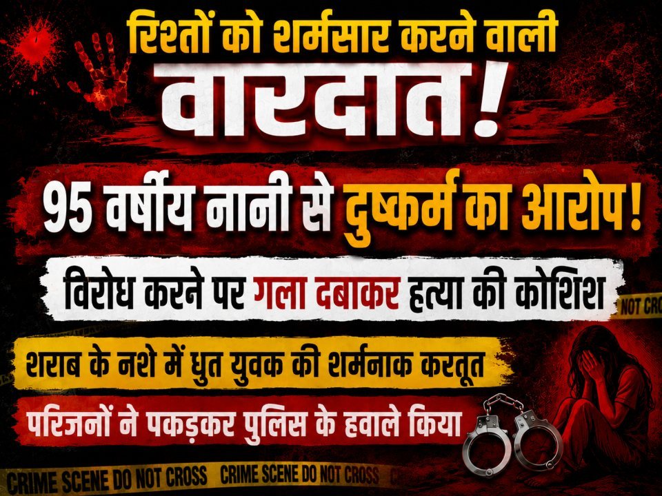 रिश्तों को शर्मसार करने वाली वारदात: 95 वर्षीय नानी से दुष्कर्म का आरोप, विरोध करने पर गला दबाकर हत्या की कोशिश