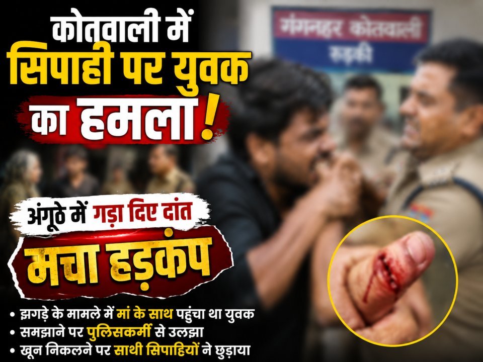 कोतवाली में सिपाही पर युवक का हमला, अंगूठे में गड़ा दिए दांत; मचा हड़कंप