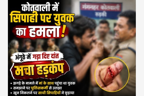 कोतवाली में सिपाही पर युवक का हमला, अंगूठे में गड़ा दिए दांत; मचा हड़कंप