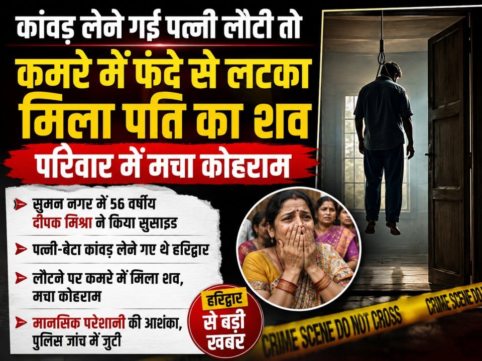 कांवड़ लेने गई पत्नी लौटी तो कमरे में फंदे से लटका मिला पति का शव, परिवार में मचा कोहराम
