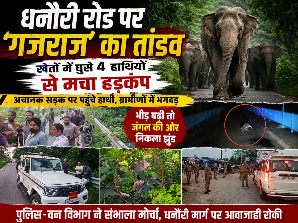 धनौरी रोड पर ‘गजराज’ का तांडव, खेतों में घुसे 4 हाथियों से मचा हड़कंप (देखे वीडियो)