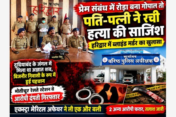 प्रेम संबंध में रोड़ा बना गोपाल तो पति-पत्नी ने रची हत्या की साजिश, हरिद्वार में ब्लाइंड मर्डर का खुलासा