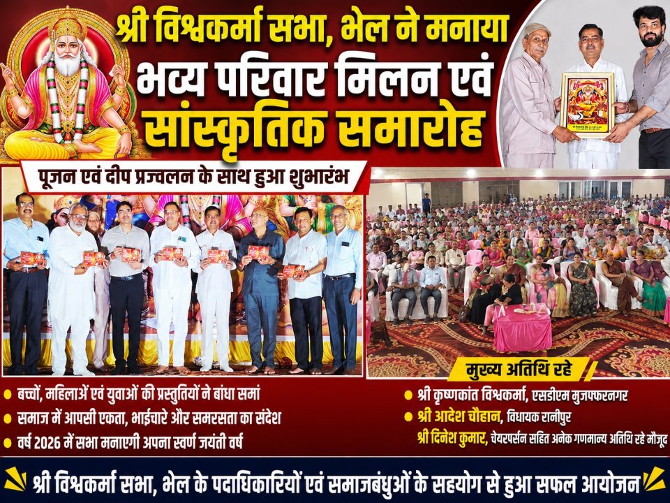 श्री विश्वकर्मा सभा, भेल ने मनाया भव्य परिवार मिलन एवं सांस्कृतिक समारोह
