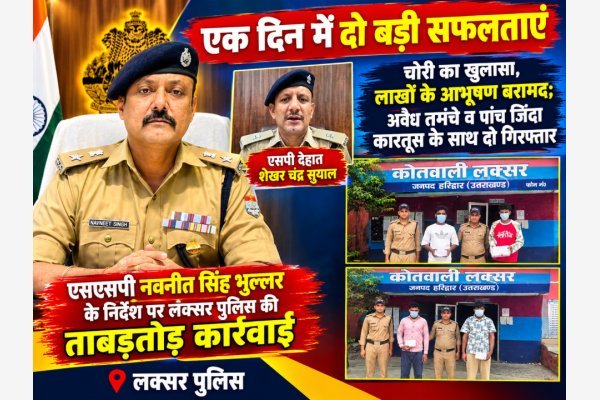 एसएसपी नवनीत सिंह भुल्लर के निर्देश पर लक्सर पुलिस की ताबड़तोड़ कार्रवाई, एक दिन में दो बड़ी सफलताएं
