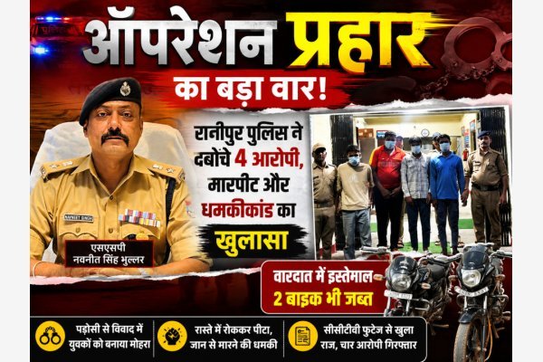 ऑपरेशन प्रहार का बड़ा वार! रानीपुर पुलिस ने दबोचे 4 आरोपी, मारपीट और धमकीकांड का खुलासा