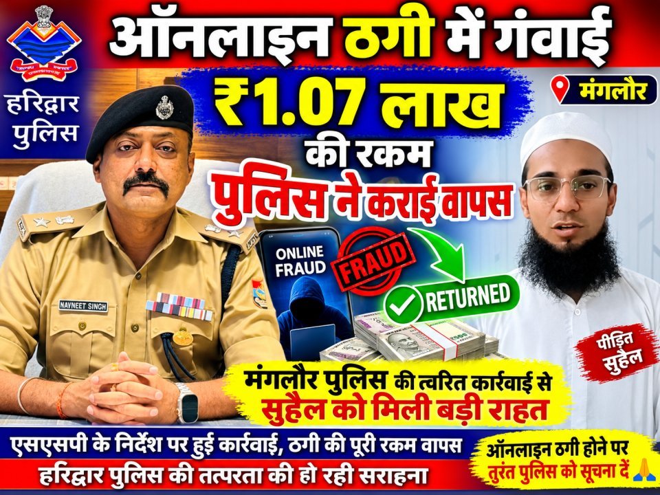 ऑनलाइन ठगी में गंवाई ₹1.07 लाख की रकम पुलिस ने कराई वापस (देखे वीडियो)